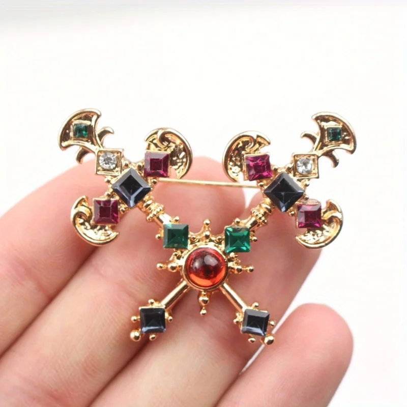 Vintage Court Baroque Cross Brooch Medieval Party Brooch Women Accessories Gift image 3