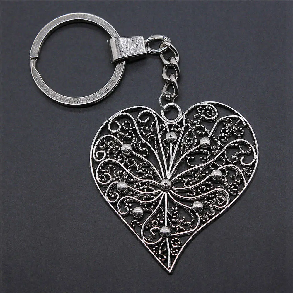 1pcs Big Hollow Carved Heart Keychain On The Phone Ornaments Jewellery Making Supplies Items Ring Size 30mm