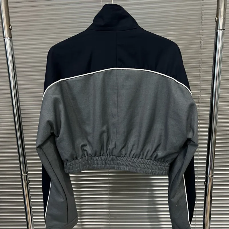 HKSH Mantel Für Frauen Herbst Neue Patchwork Kontrast Farbe Zipper Adrette Jacke Elastische Taille Gefaltete Süße Ins Rock HK10836