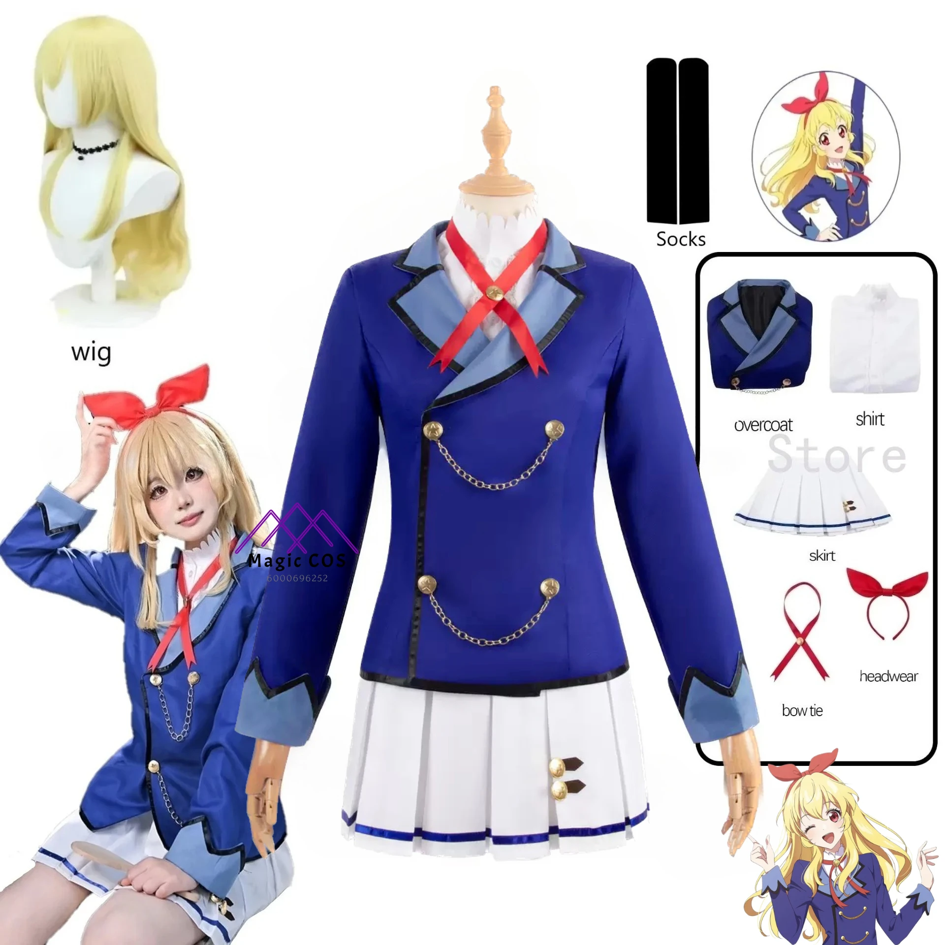 

Anime Aikatsu Hoshimiya Ichigo Shibuki Ran Kiriya Aoi Cosplay Costume Starlight School Campus JK Uniform Wig Women Kawaii Suit