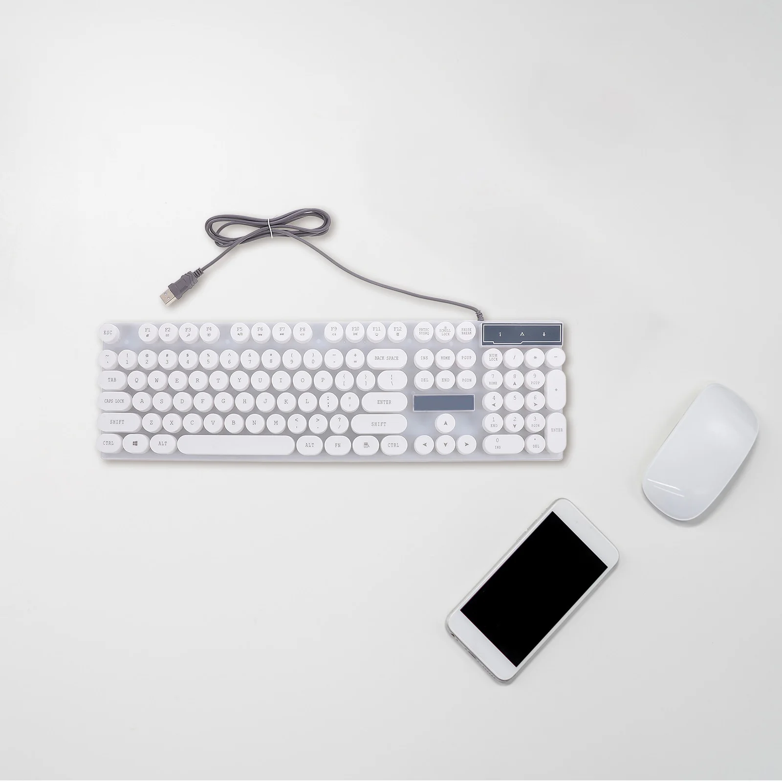 

Usb Glowing Computer Keyboard White Round Key Portable Wired Illuminated Keyboard For Pc Laptop Tablet Desktop Office Use