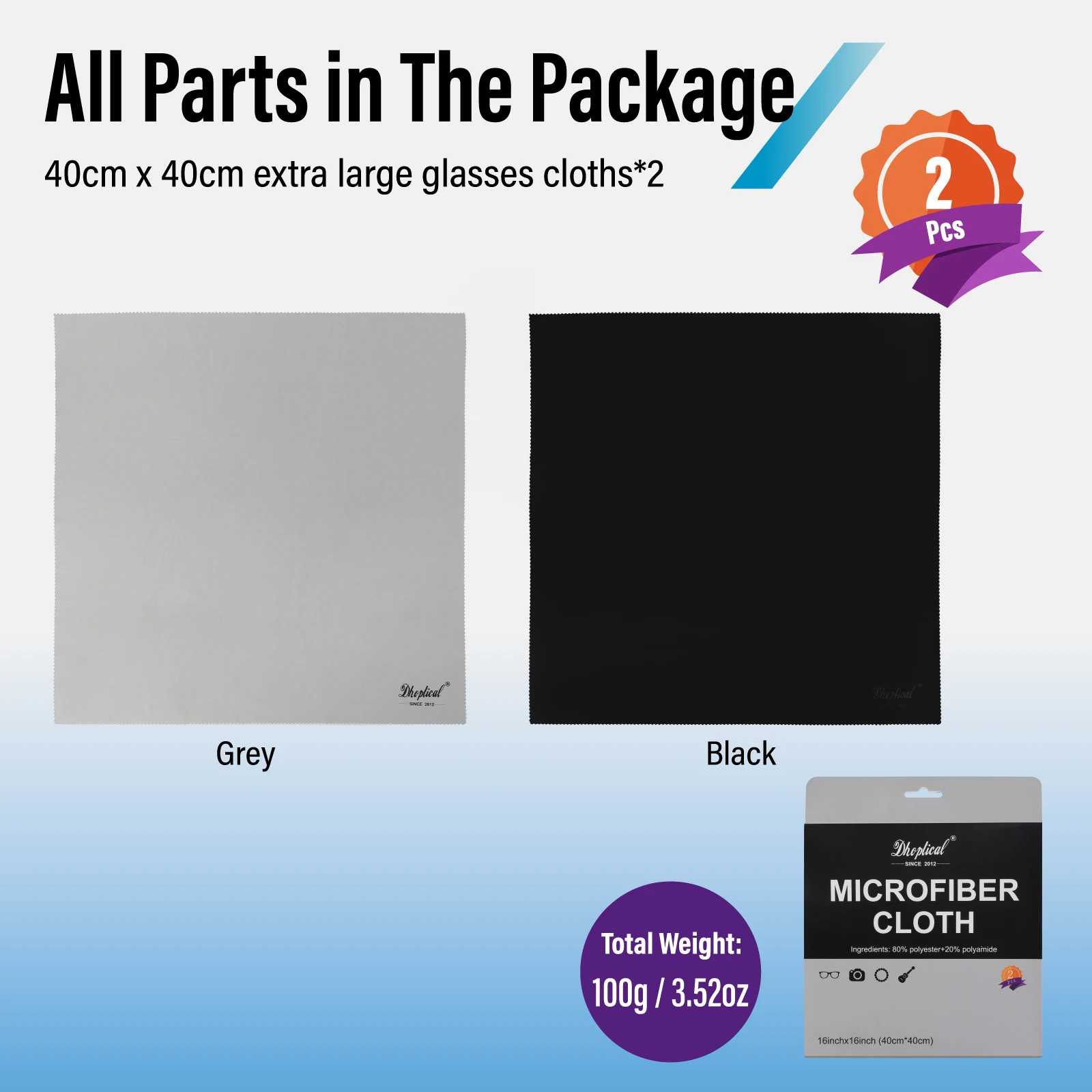 2 Park 40×40cm Extra Large Oversized Microfiber Cleaning Cloth  for Eyeglasses, Jewelry, Electronics Screens, Washable