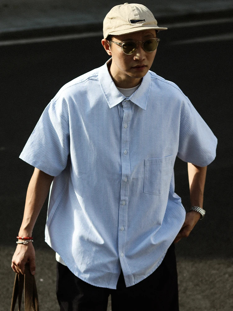 

Loose Ox Cloth Stripe ort Sve Casual irt y Sle for Men And Women Summer Faionable Cotton Plain irt