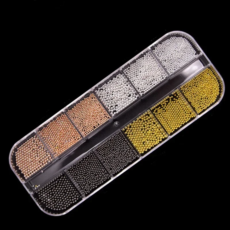 ステンレス鋼キャビアビーズネイルアート混合サイズ合金ゴールド/シルバーガンビーズネイルチャーム 0.8-3 ミリメートルマニキュアマイクロボール装飾