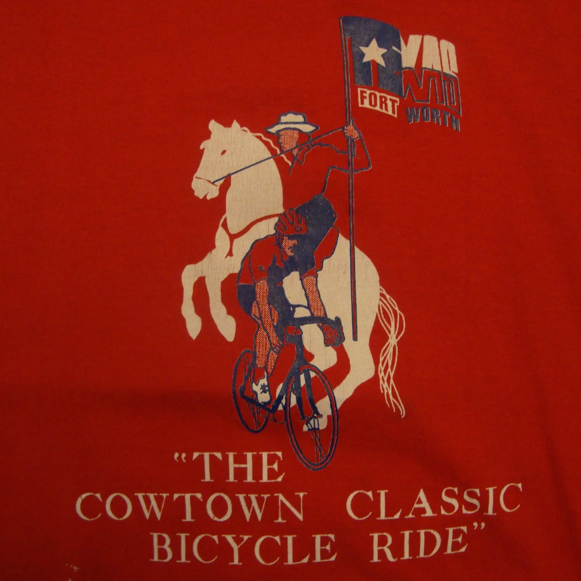 Винтажная Классическая футболка 80-х годов с велосипедной ездой форт Ворт Техасский Красный Размер XL