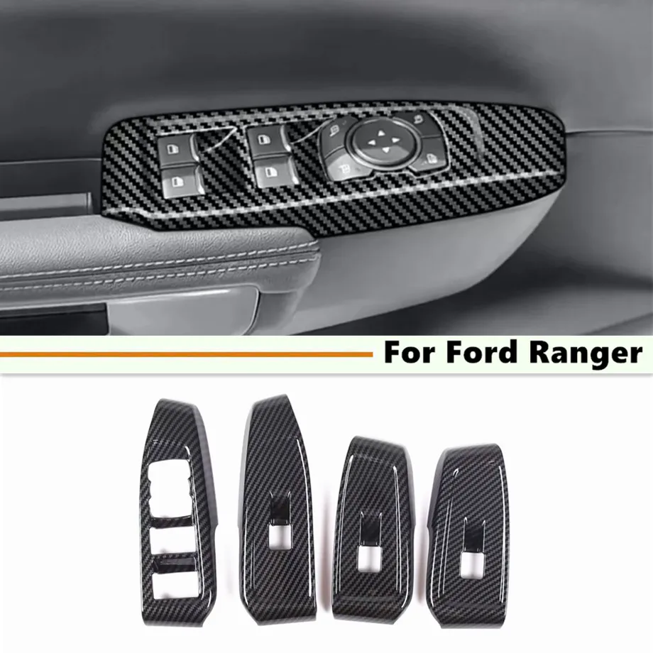 

4PCS ABS Carbon Car Window Glass Lift Trim Switch Button Panel Interior Decorative Cover For Ford Ranger Everest 2023-2025