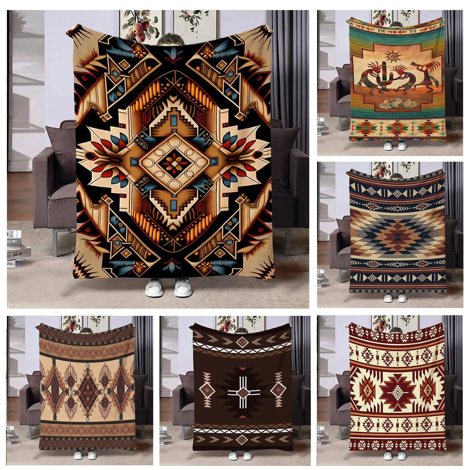 Flanell-Wurfdecke mit Ethnischen Mustern, Superweiche Gemütliche Sofa-Decke, Perfektes Heimgeschenk für Sie
