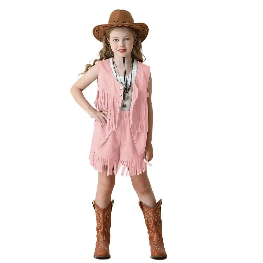 Vintage Woman Fringe Vest Bohemian Vintage Buckskin Western Denim Shorts Girls Hippie Outfit Mardi Gras Party Costumes New view 4