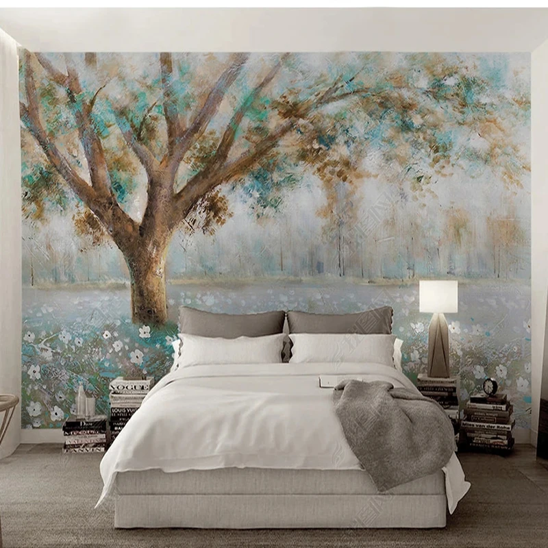 

Custom Mural Wallpaper Fresh Oil Painting Trees Wildflower Scenery Wall Painting Living Room Study Home Decor Fresco Papel Tapiz