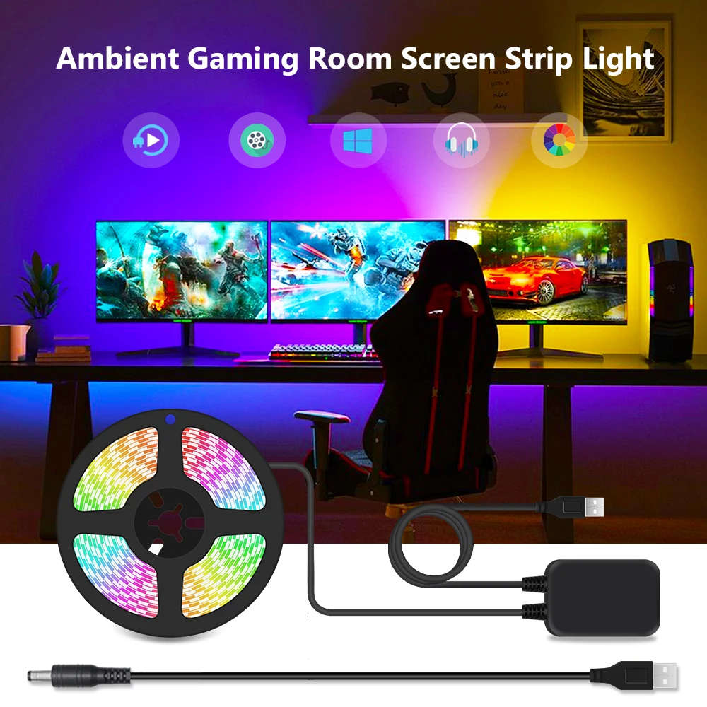 Ambient PC Backlight LED Screen Strip Light for Gaming Room E-Sports Desktop Screen Backlight Diode Tape Computer Monitor Light