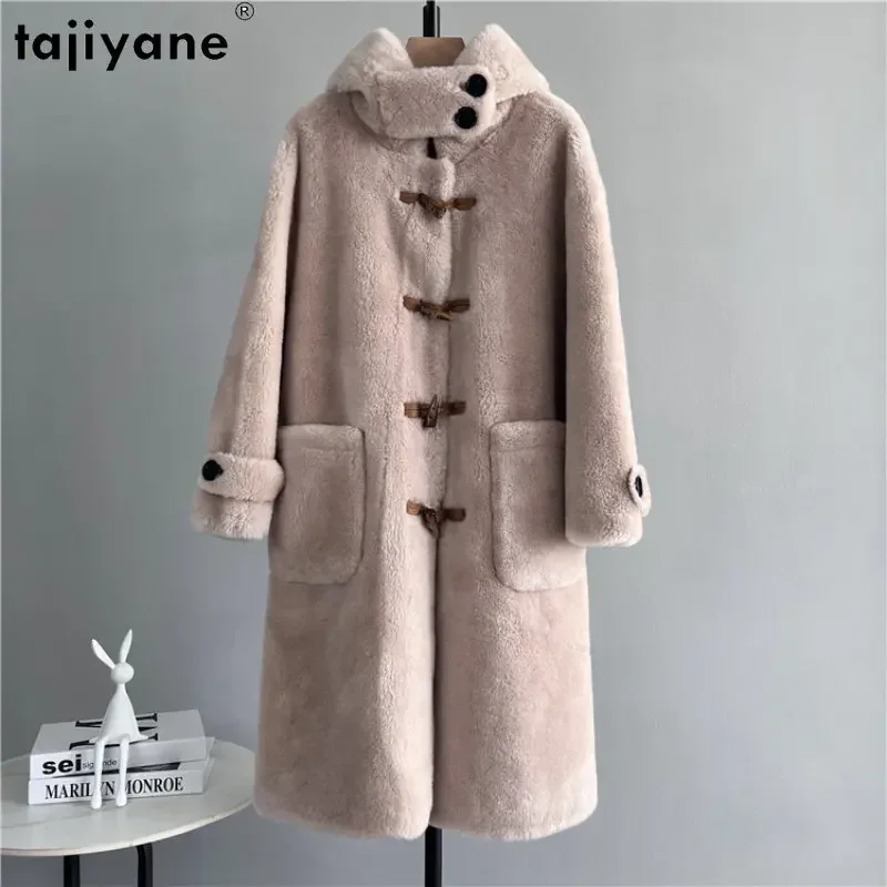 

Tajiyane Winter 100% Sheep Shearing Jacket Elegant Women Hooded Wool Jackets for Women Fur Coats Hooded Outwears Abrigos Mujer