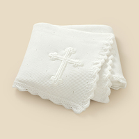 100*80cm Cotton Baby Christening Blankets Soft Knit with Stitching Cross Newborn Boys Girls Swaddle Nursery Blanket Baptism Gift