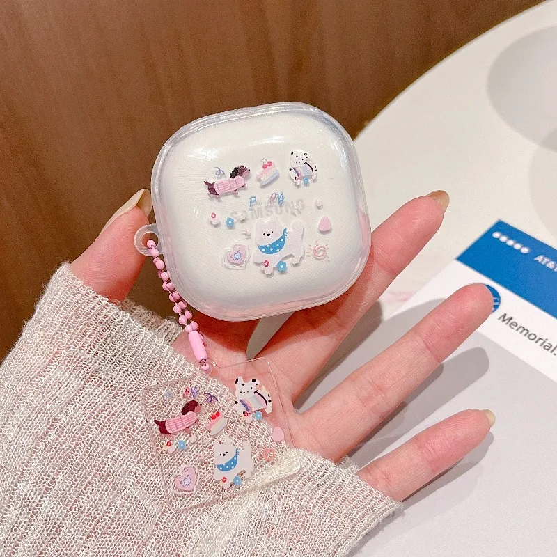 Cute Rabbit Bear Dog Cat Case For Samsung Galaxy Buds Core Buds 2 FE Buds2 Pro Live TPU Protective Earphone Cover with Pendant