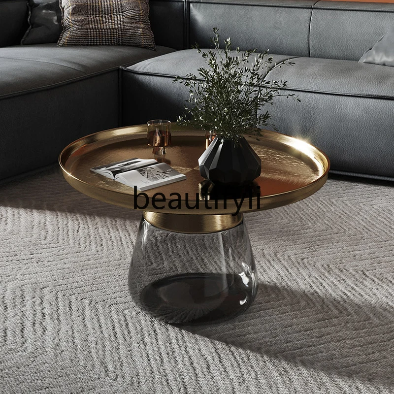

Italian light luxury glass size round coffee table combination modern round table creativity