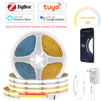 Flexible CCT COB Strip Light 24V Tuya Zigbee Smart Home Voice Control Dimmable High Density 608LEDs/M,Need Zigbee3.0 Hub Gateway