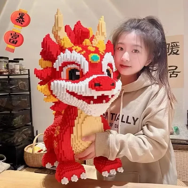 30CM DIY Dragon Building Blocks Assembly Toy Small Particle Puzzle Ornaments 3D Desktop Decoration Boys Girls Birthday toys Gift