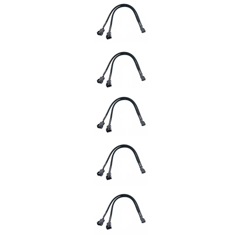 5X 1 To 2 Way Braided Cable Y Splitter 3/4 Pin PWM Male Connector Fan Computer PC Fan Extension Adapter Cable