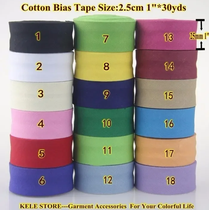 100% Cotton Bias bindnig tape, size: 25mm, width:1