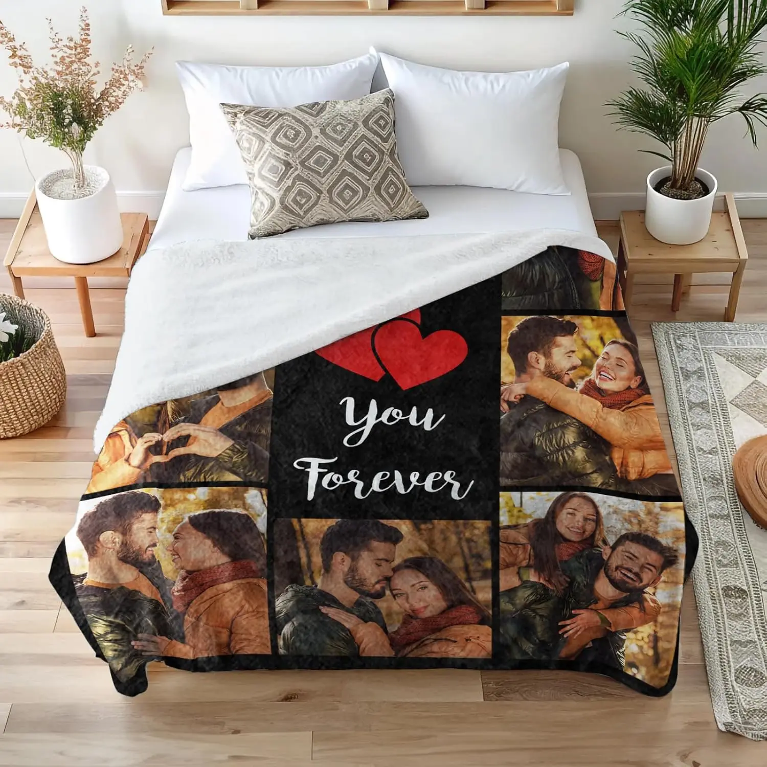 Ships Next Day Custom Blanket with Picture Text Personalized Customized for Couple Girlfriend Boyfriend Her Him Wife Husband