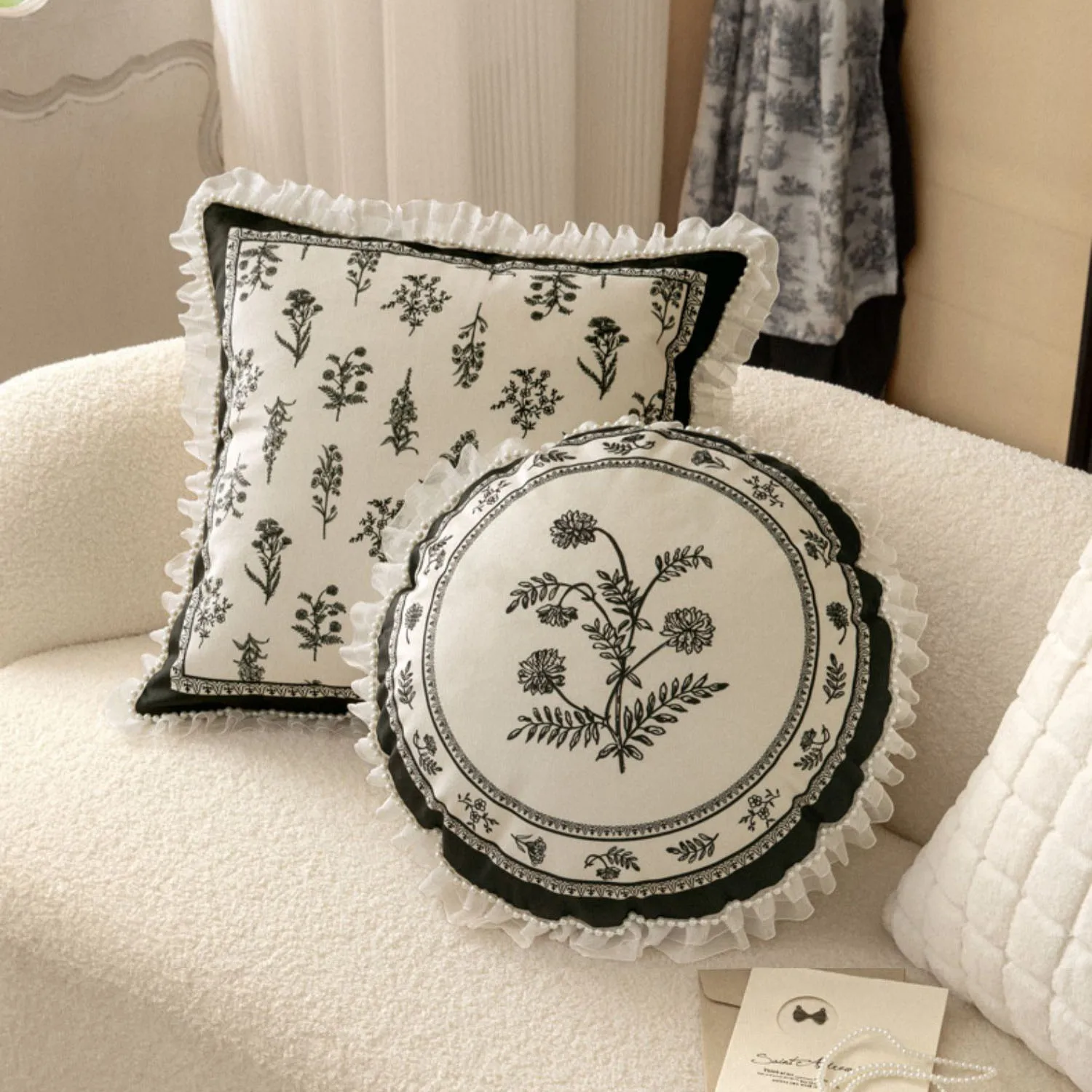 Retro Light Luxury Short Plush Dakimakura Pillow Cover French Style Home Decor Items Handmade Edging Pearl Lace Customization