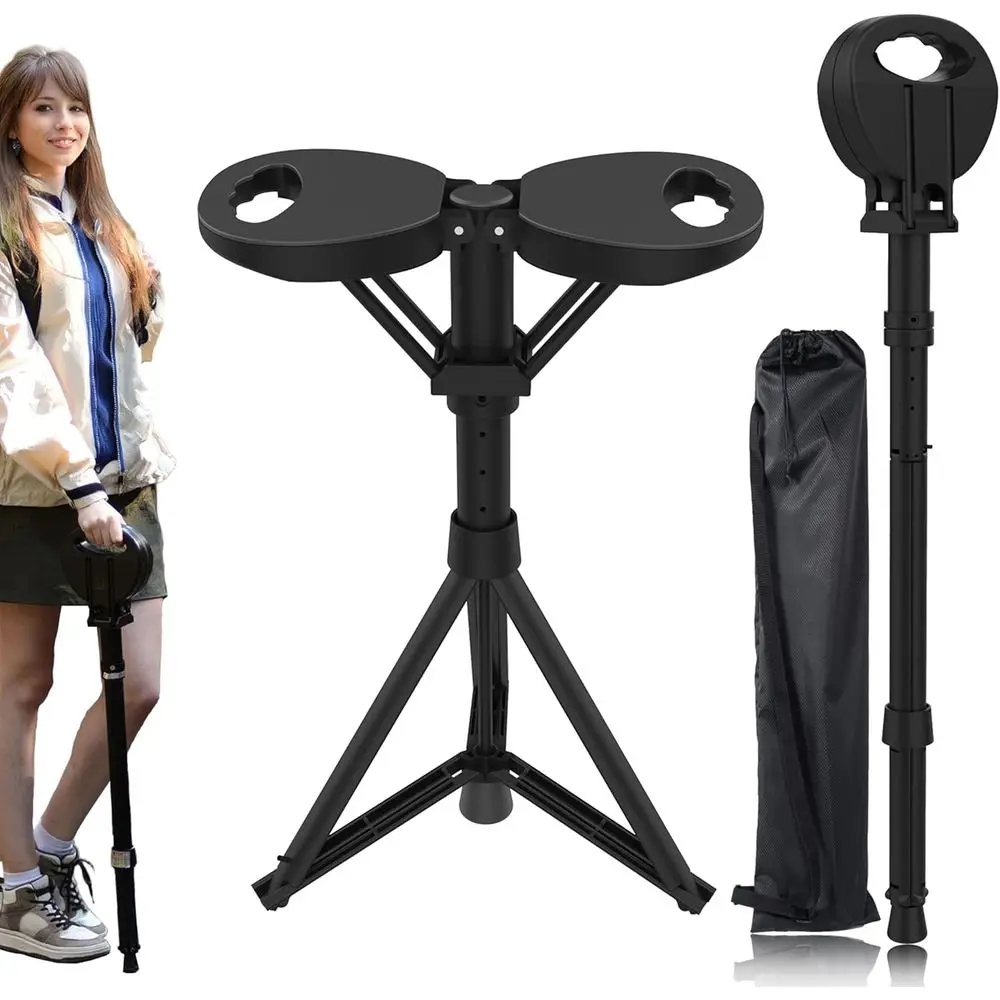 

Multifunctional Folding Walking Stick with Seat, Triple-Leg Cane Stool, Supports Up to 330lbs, Lightweight Aluminum, Ideal for H