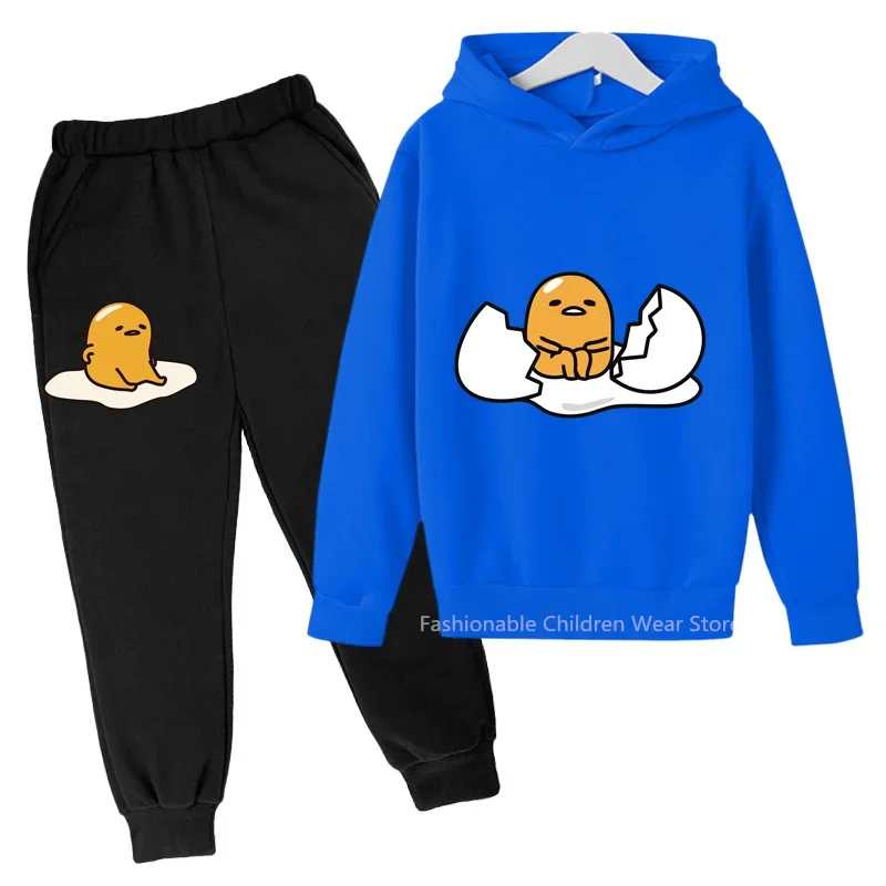 Cute Gudetama Print Hoodie + Pants Combo Child Cotton Outfit Boy Girl Friendly Casual Outdoor Korean Trend