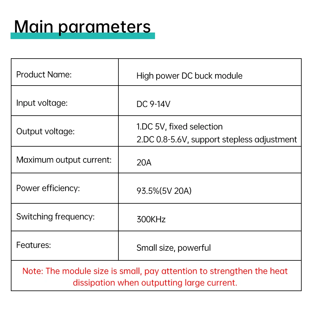 Modulo buck DC 20A Convertitore di tensione regolatore di tensione ad alta potenza per elettronica Piccoli elettrodomestici fai da te Alimentatore a luce LED