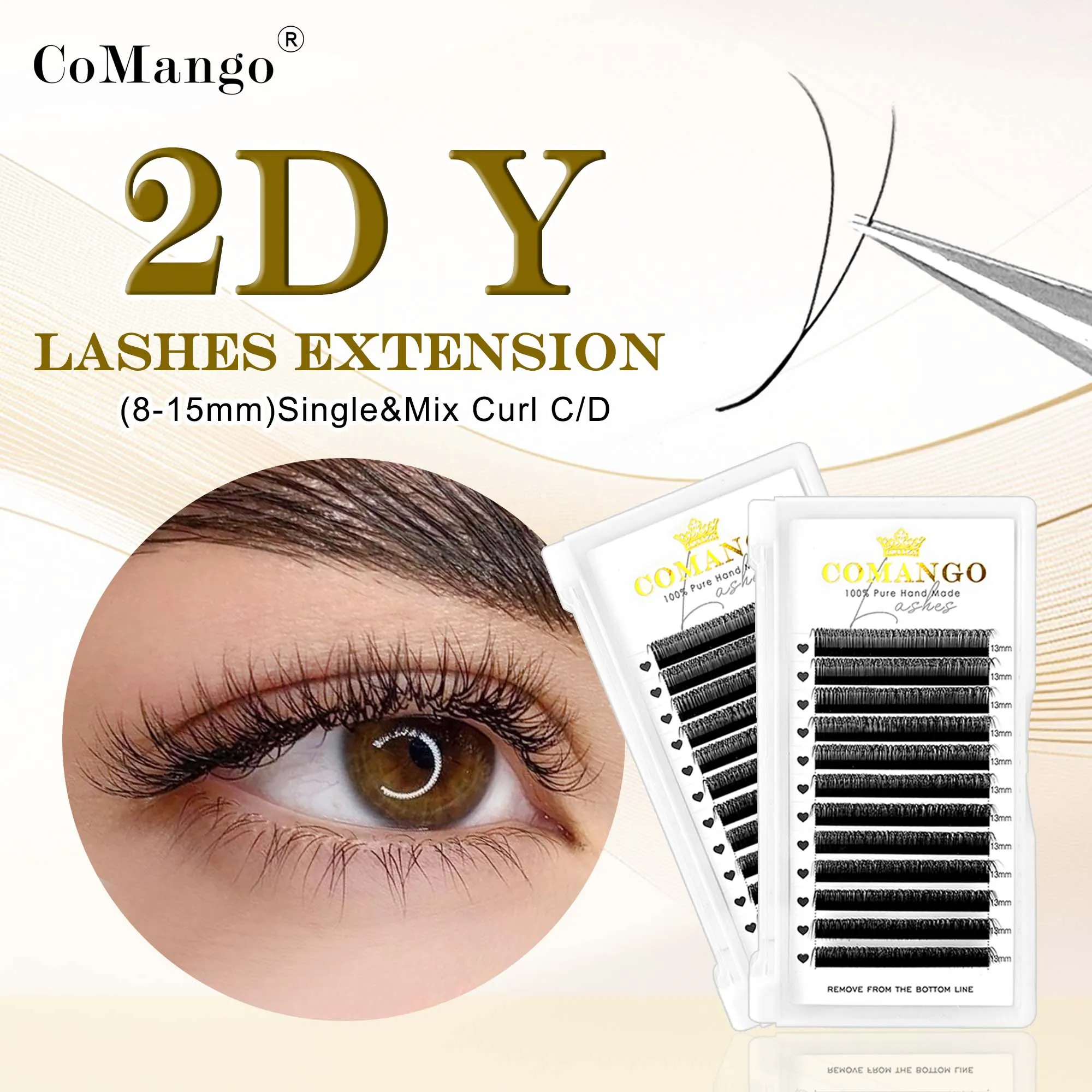 CoMango 2D Y(1DYY) V-förmige Wimpernverlängerungen Premium-Material Ultradünne natürliche vorgefertigte falsche Wimpern Großhandel