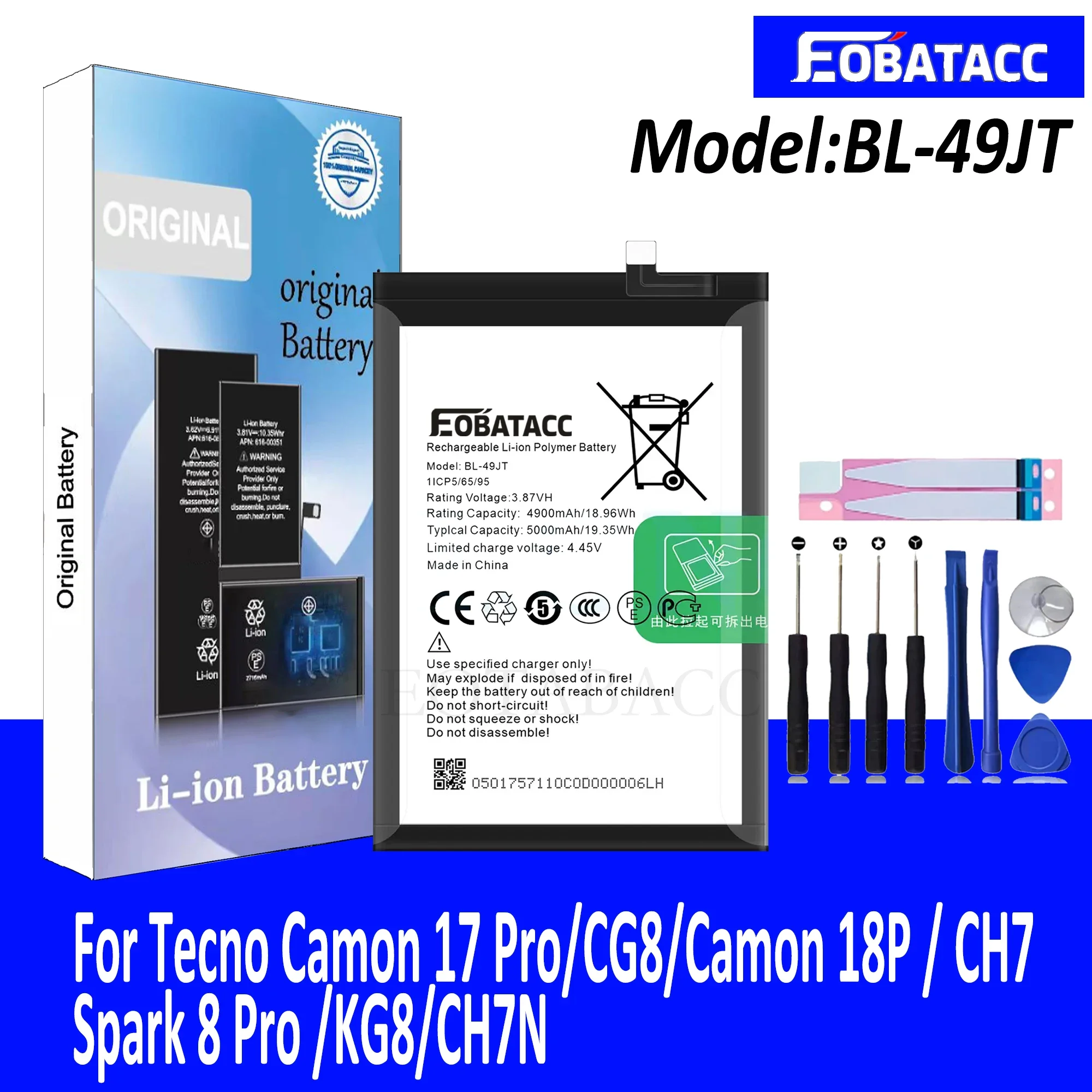 EOTABACC High Quality 100% Original BL-49JT Battery For Tecno Camon 17 Pro/CG8/Camon 18P / CH7 /Spark 8 Pro /KG8/CH7N Phone Batt