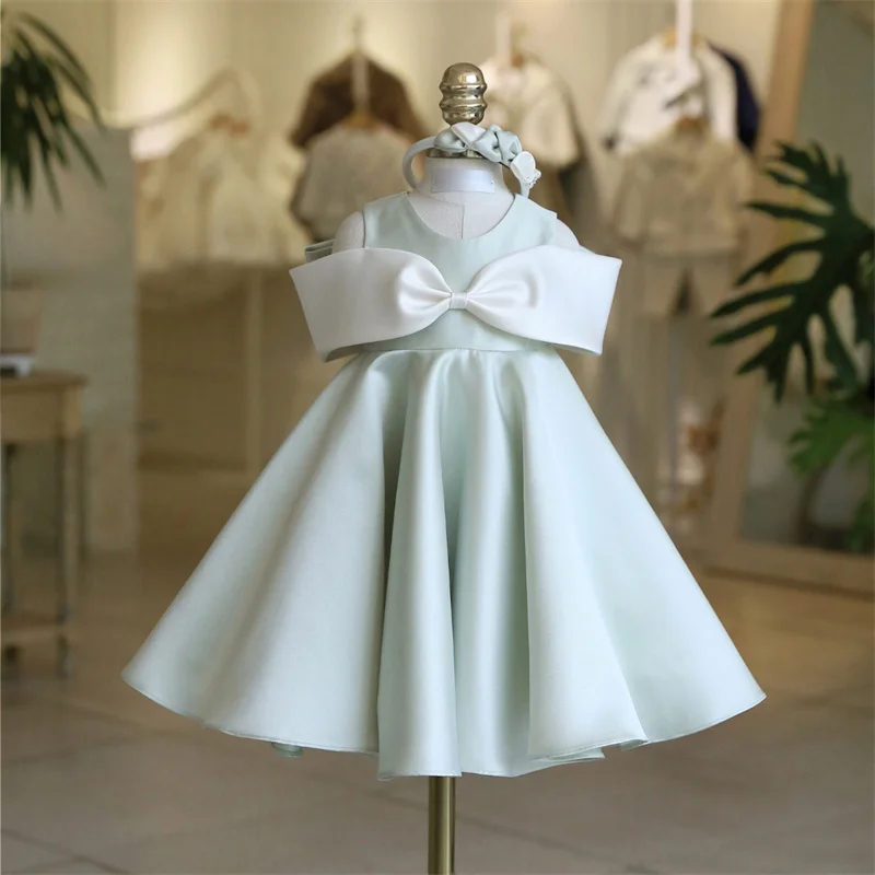 

Атласное платье принцессы с бантом для маленьких девочек, детское платье для первого причастия, бальное платье, платье для свадебной вечеринки, дня рождения