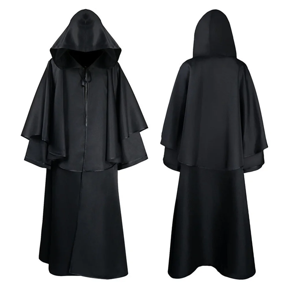 Anime Cosplay Medieval Hooded Retro Cape Costume Halloween Dress Up Party Adult Monk Cloak Wizard Guide Performance Clothing