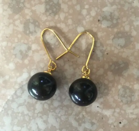 stunning 10-11mm round tahitian black pear danglel earring 14