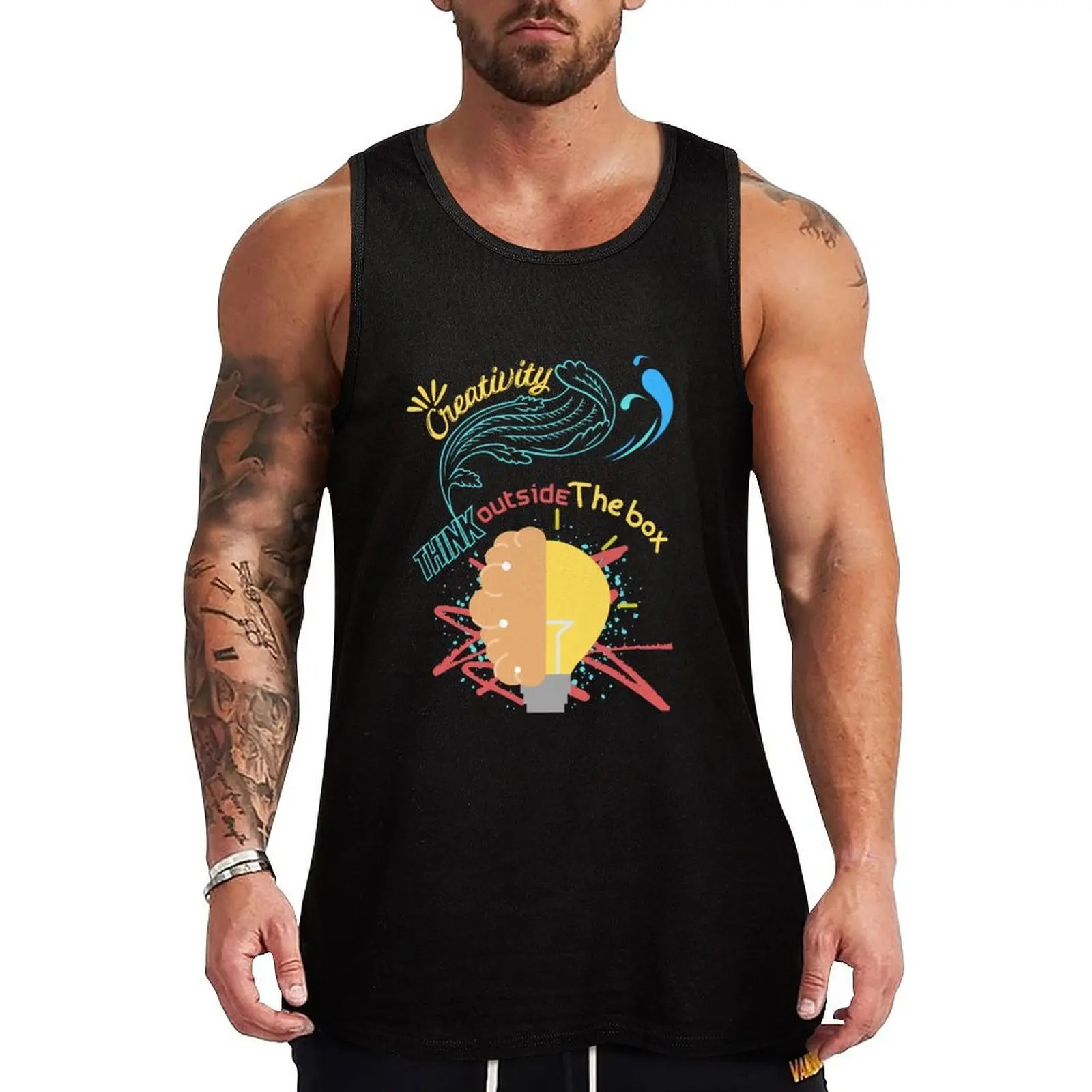 

Creativity is to think outside the box. Tank Top gym t-shirts man Bodybuilding clothing man t-shirts man gym t-shirts