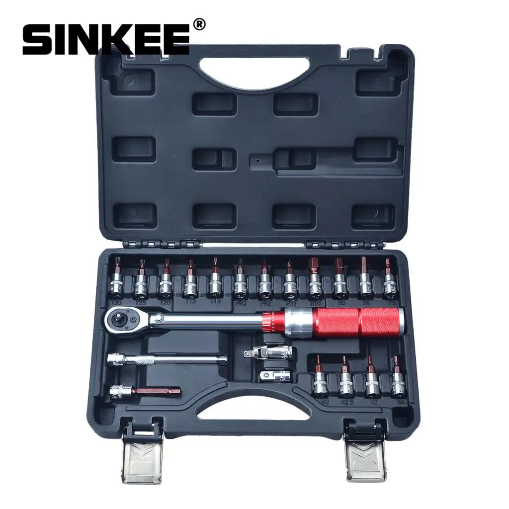 

21pcs 1/4 Inch Drive 2-24 N.m Micrometer Adjustable Torque Wrench Spanner Hand Tool High Quality for Car Bicycle Motorbike Use