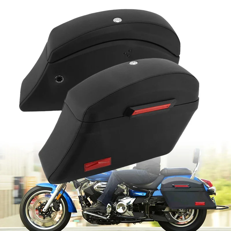 

PU Leather Motorcycle Hard Saddlebags Trunk Luggage Bags With Brackets For Kawasaki Honda Yamaha Suzuki Classic Victory