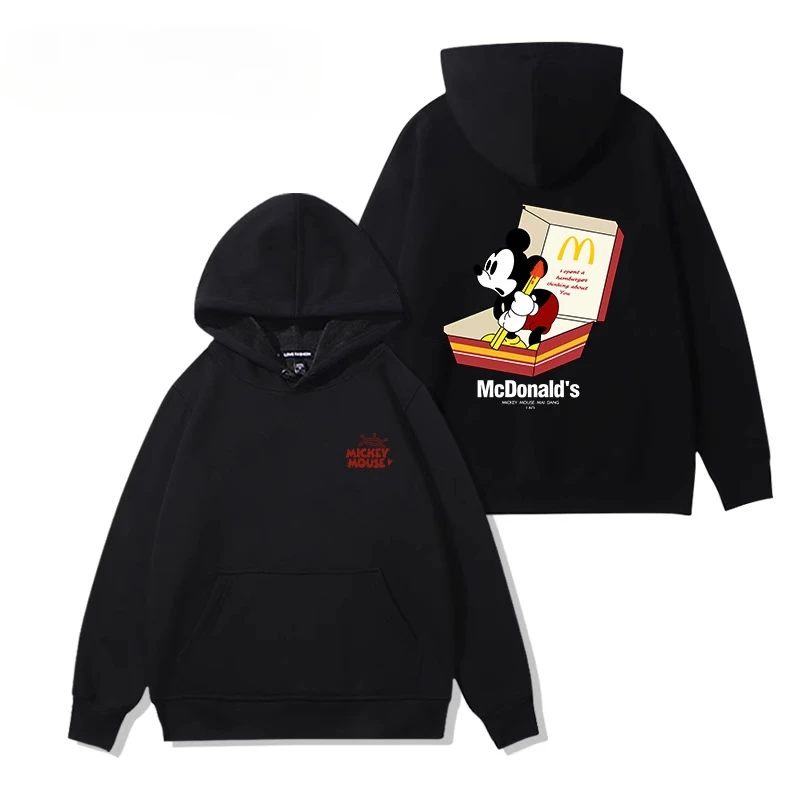 Disney Mickey Mouse McDonald's Cartoon Anime Printing Men's and women's hoodies Autumn and Winter fashion Couple Clothes Hoodies