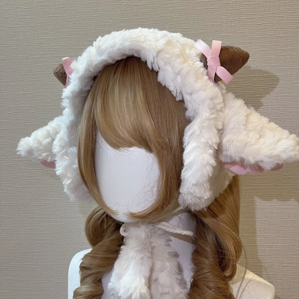 Furry Sheep Lamb Horn Hair Band Soft Cute Goat Ears Headband Cosplay Plush Winter Warm Earmuff Goat Year Costume