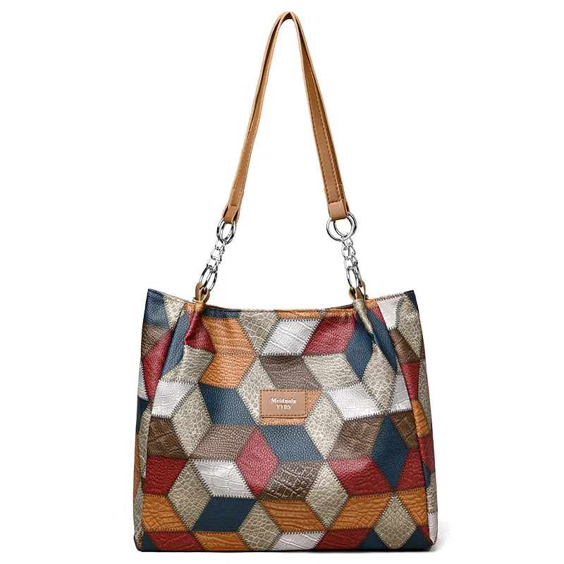 Mode Kontrast Farbe Große Kapazität Weibliche Einkaufstasche PU Leder dame Schulter Tasche Marke Designer frauen Shopper Handtaschen – Detail 11