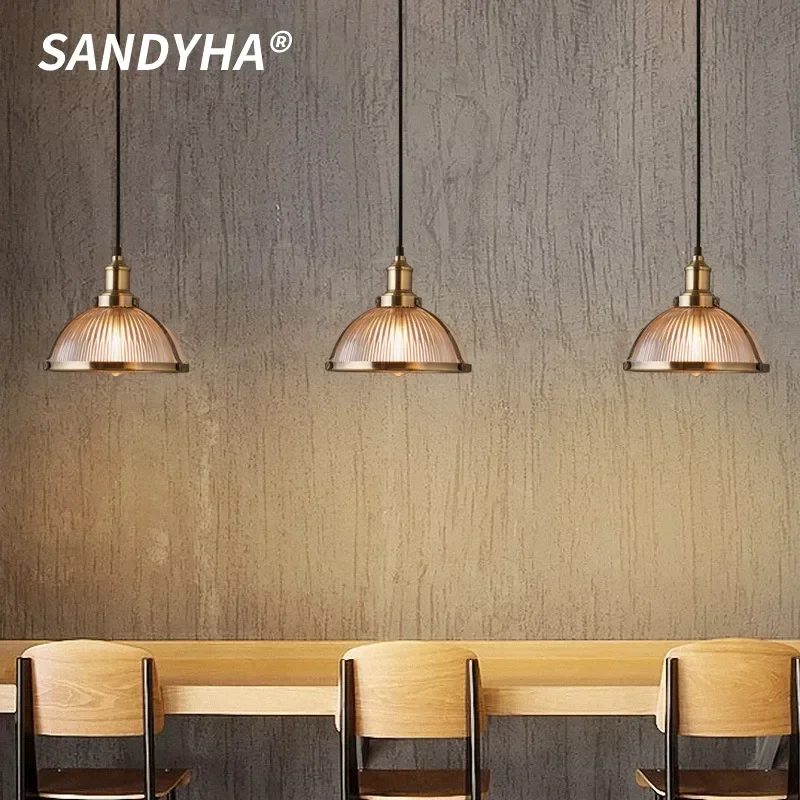 

SANDYHA Nordic Retro Pendant Lights Glass Lampshade Design Led Lamp for Living Room Decoration Dining Table Lighting Fixtures