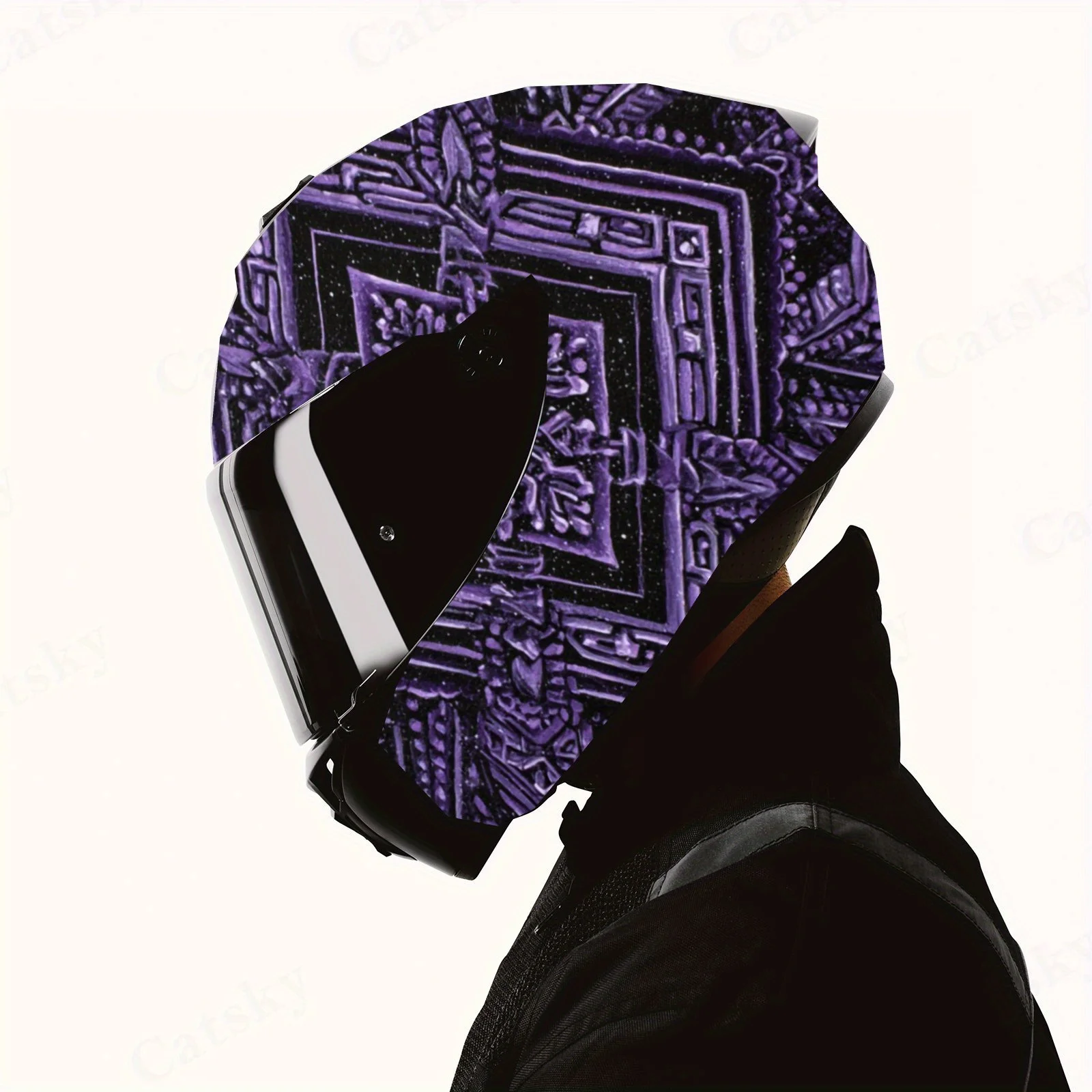 Mysterious Purple Symbol in Starry Sky -Durable Waterproof PVC, Self-Adhesive Motorcycle Racing Helmet Decal, Perfect Gift for M view 4
