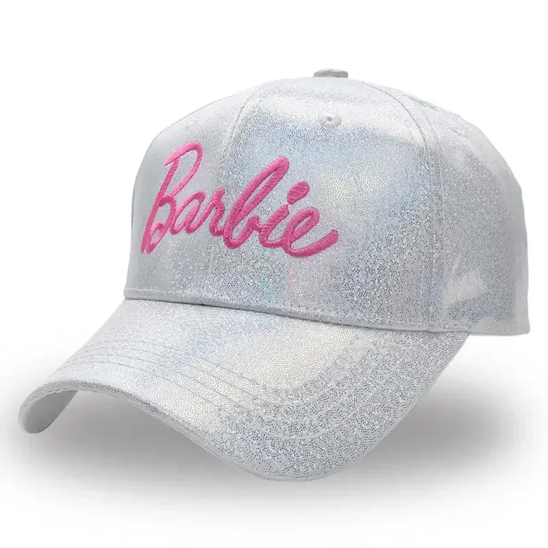 Gorra de béisbol con visera de arcoíris láser para mujer, sombrero de sol portátil con encanto de dibujos animados de Barbie, regalo de decoración, moda de ocio