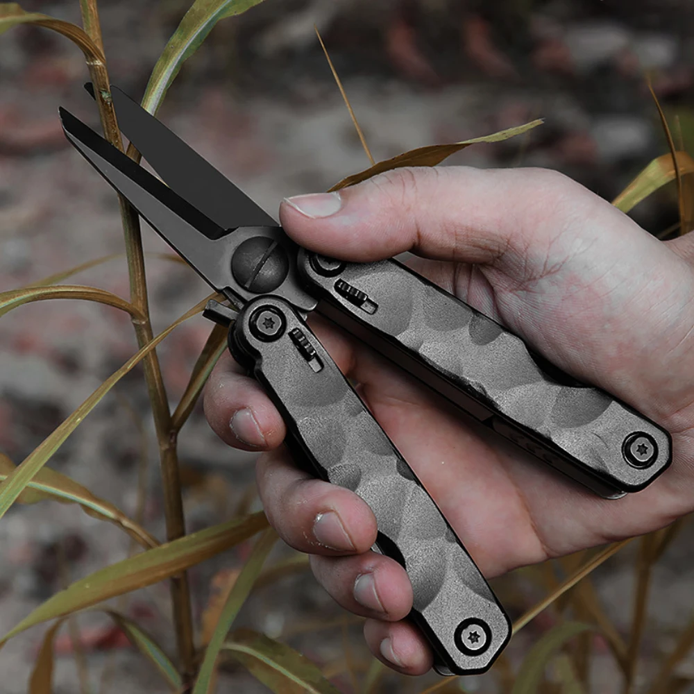 Black Garden Tools Folding Scissors Stainless Steel Multitool Folding Knife Saw Opener EDC Outdoor Survival Hand Tools Cutter