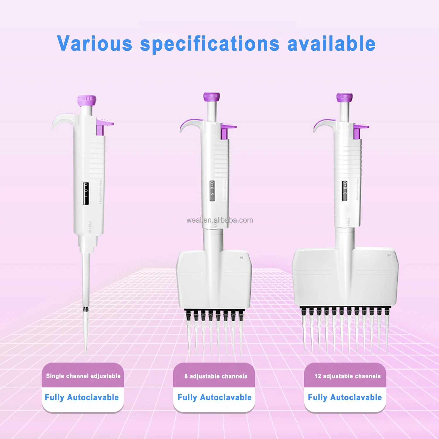 WEIAI Multichannel MicroPipette 8/12 Channel Pipeta MicroPette Plus Fully Autoclavable Adjustable Volume Mechanical Lab Pipette