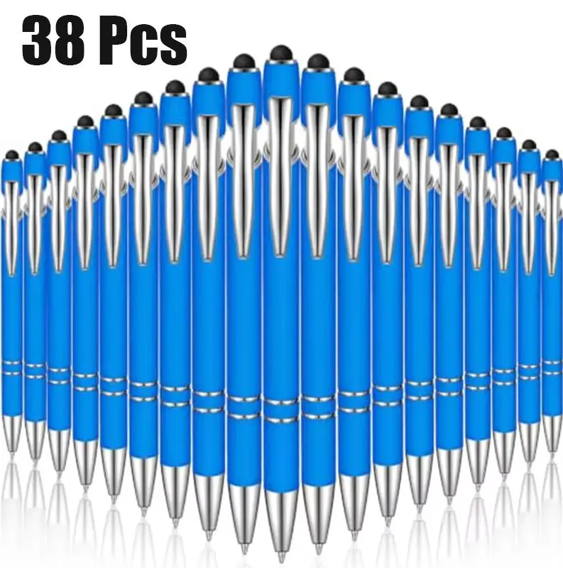 38Pcs Blue 2-in-1 Touch Screen Stylus Ballpoint Pens Ergonomic Soft Touch Metal Body Retractable Writing Pen