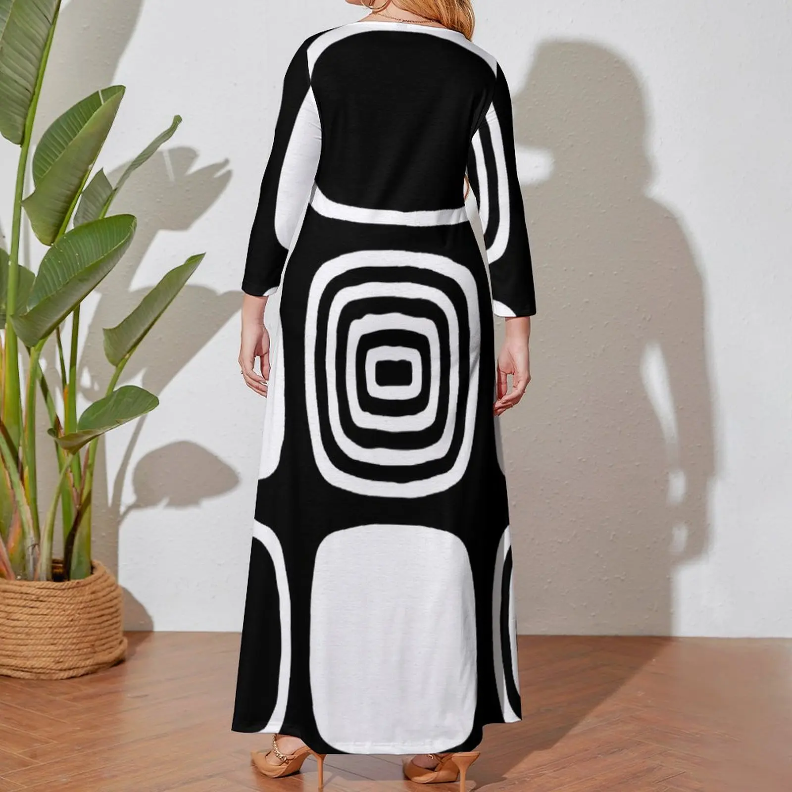 Retro Mid Century Modern Geometric Abstract Black and White Long Sleeved Dress summer dresses women 2024