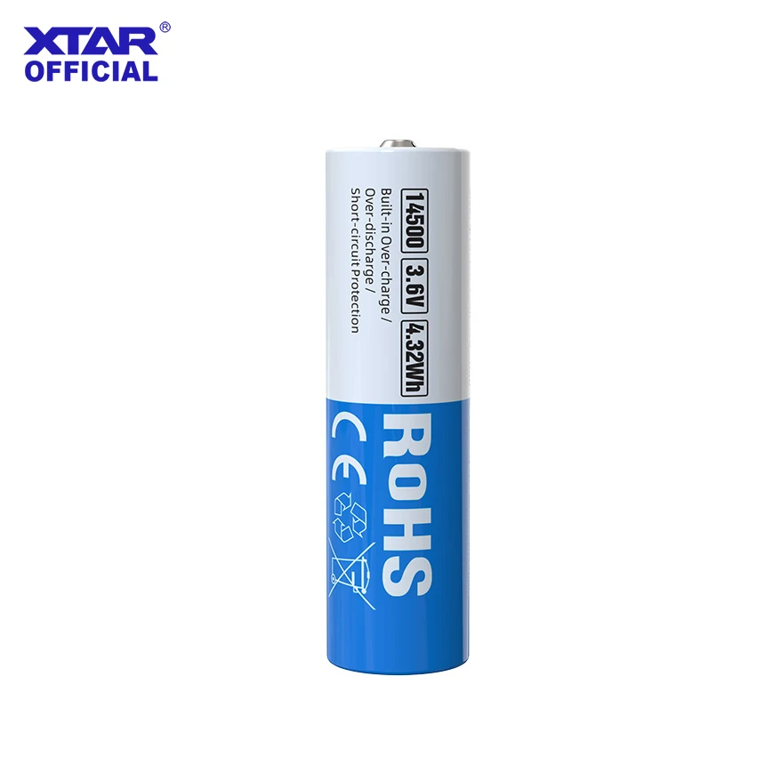 

XTAR 1PC 14500 1200mah Rechargeable 3.6V 2.5A output power bank battery With charging protection board