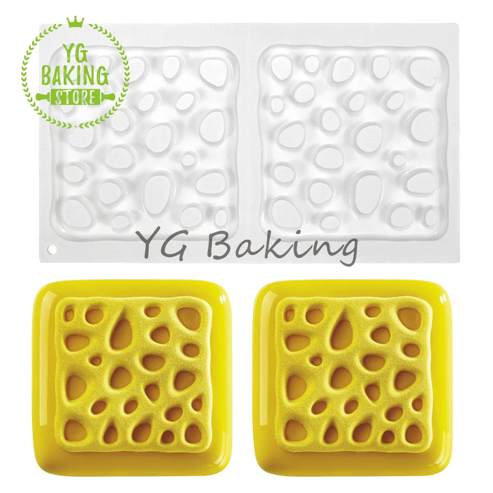 Dorica 2 Buraco Quadrado Bolha Design Silicone Mousse Molde DIY Geléia Chocolate Molde Francês Sobremesa Bolo Ferramentas de Decoração Bakeware