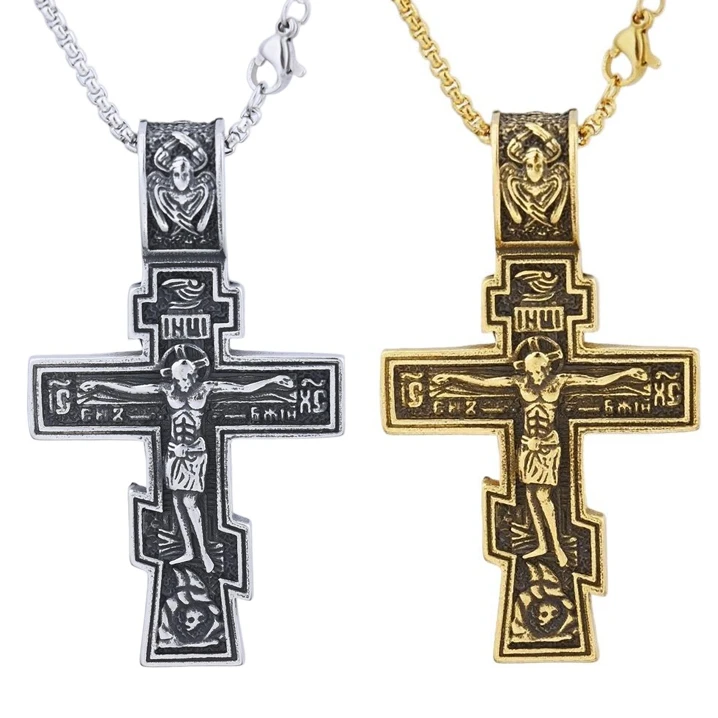 

Russian Orthodox Crucifix Cross Pendant Stainless Steel Jewelry Accessories Men's Necklace Chains