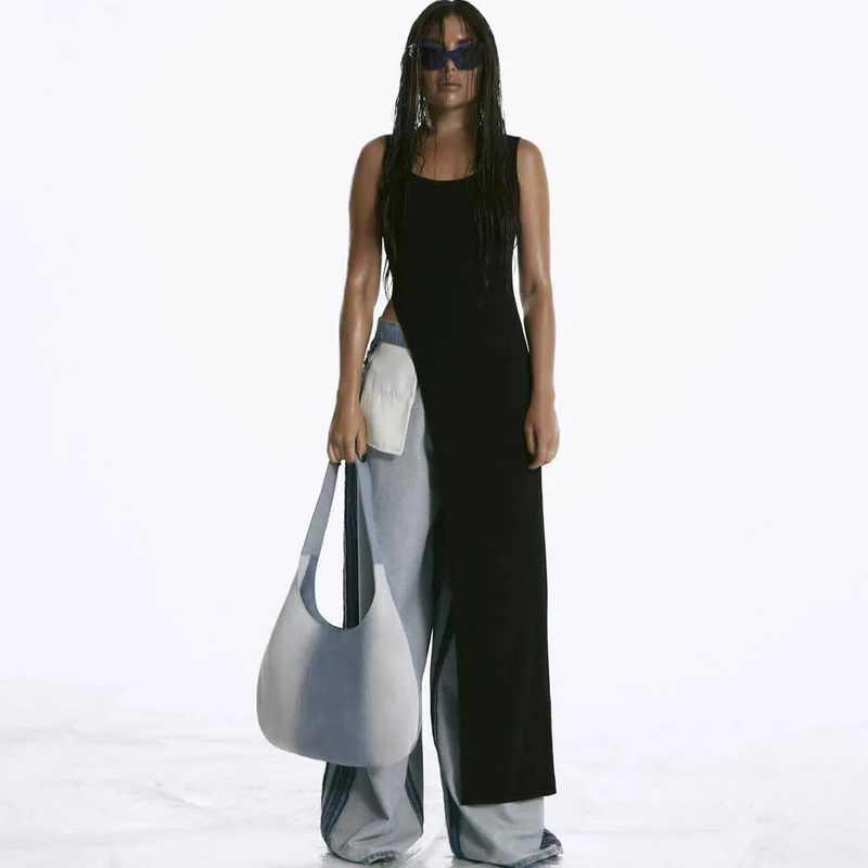 Sexy Sleeveless Side High Split Midi Dress Backless Women's Summer Party Club Streetwear Y2K Style Solid Color