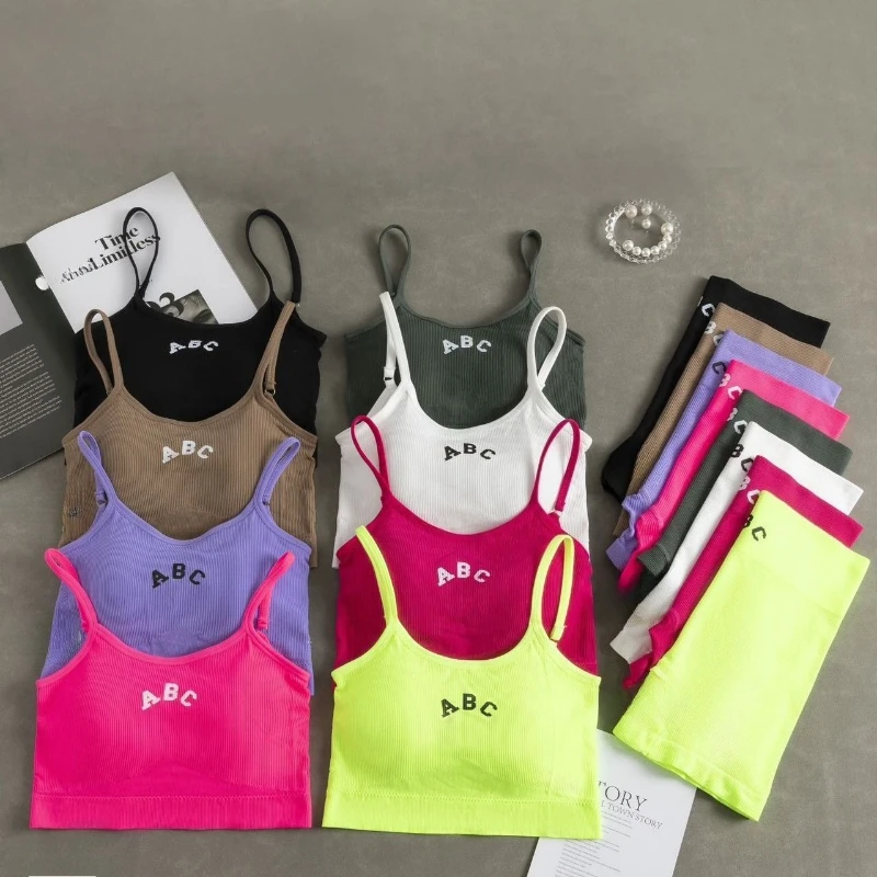 

Ladies' yoga set with chest pads, strappy sportswear set, summer versatile girl's vest